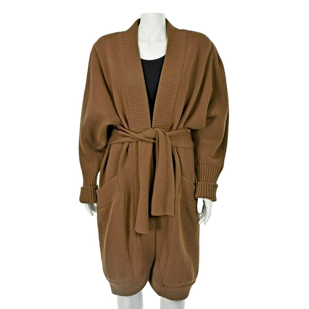 Vintage Jean Muir Teddy Bear Brown Lambswool Oversized Sweater Coat - Sz M/L